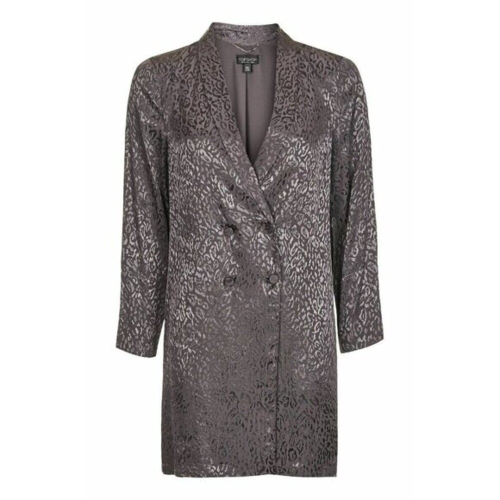TOPSHOP Blazer Leopard Print Grey Jacquard Soft Grey Jacket SZ 6 US NEW